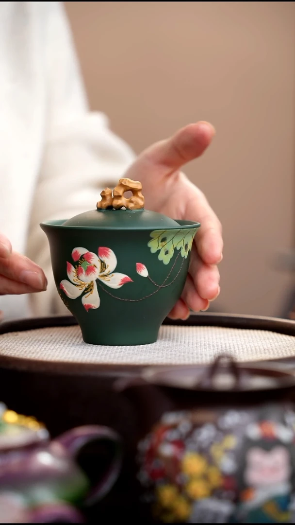 茶壶紫砂民国绿荷花盖碗太湖石