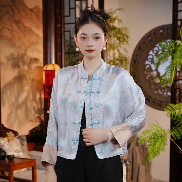 小桥流水 刺绣盘扣国风新中式外套5619
