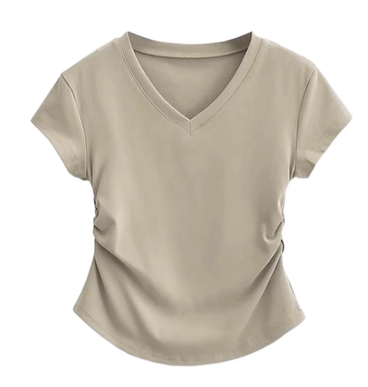 (2201-2300)上衣 辣妹 抽褶设计感V领夏季  仅直播间有效