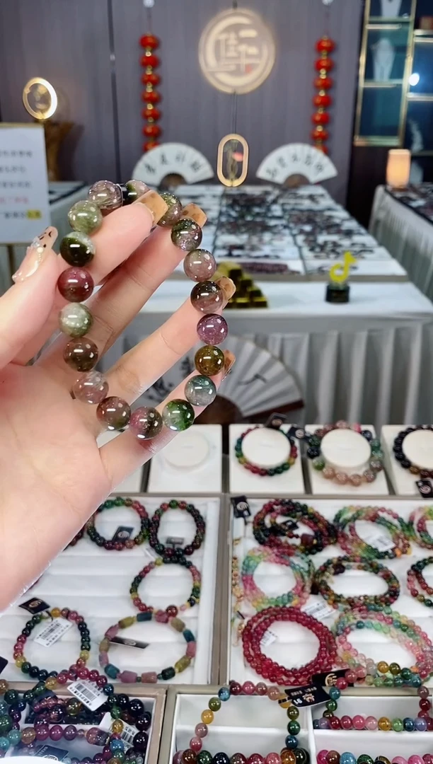 未镶嵌老矿碧玺西瓜单圈手串10mm+碧玺dan多样性发货一条