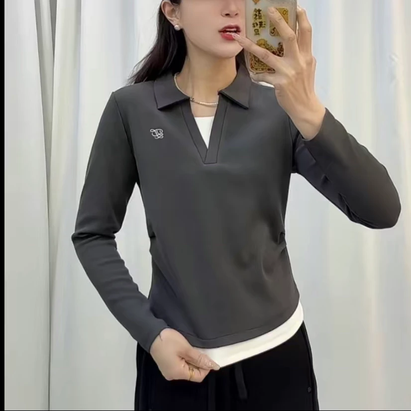 春秋新款时尚休闲百搭女士显瘦简约翻领长袖 polo衫