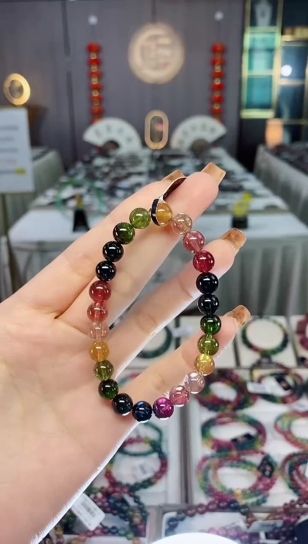 未镶嵌老矿碧玺色标彩虹净体单圈手串7mm+碧玺dan多样性发货一条