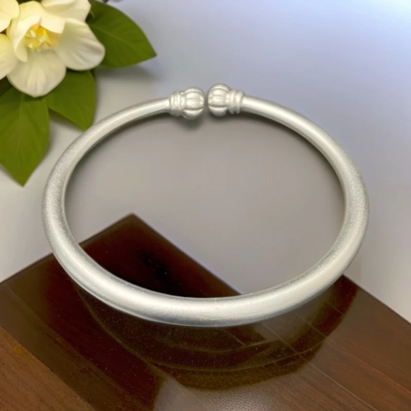 足银手镯 古法哑光南瓜手镯 足银999素圈经典古风实心简约百搭
