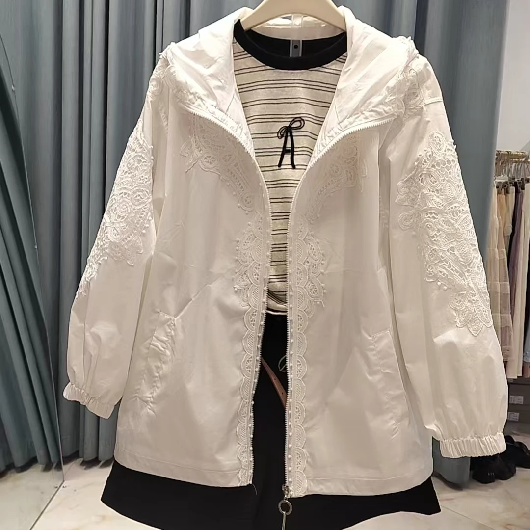 蕾丝花边休闲连帽防晒服外套欧货女生百搭