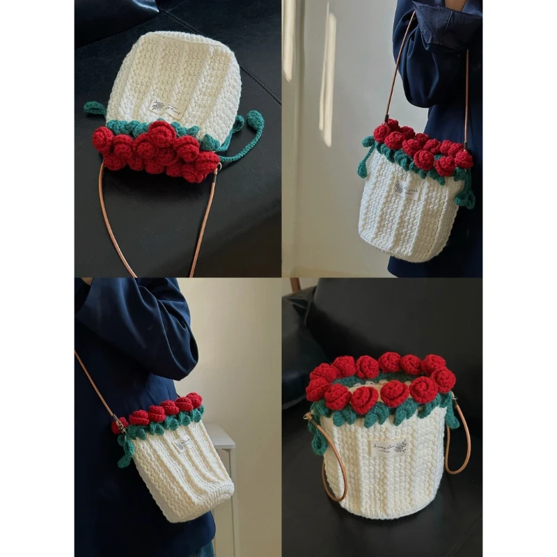 【兼至】玫瑰花束毯子水桶包手工diy钩针编织材料包毛线针织斜挎包