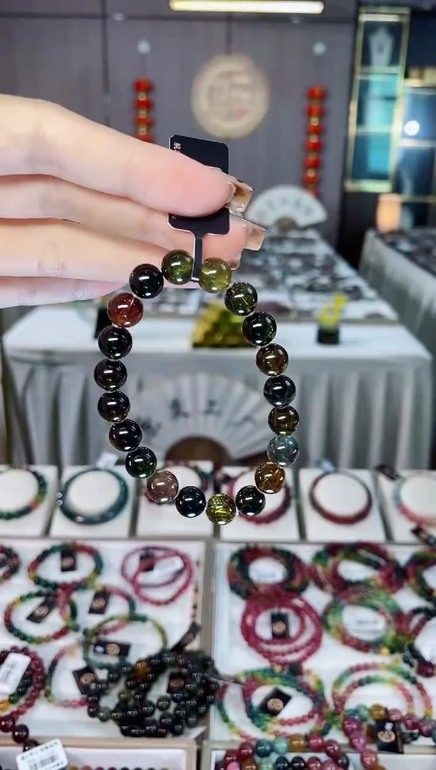 未镶嵌老矿碧玺黑美人净体单圈手串9mm+碧玺dan多样性发货一条