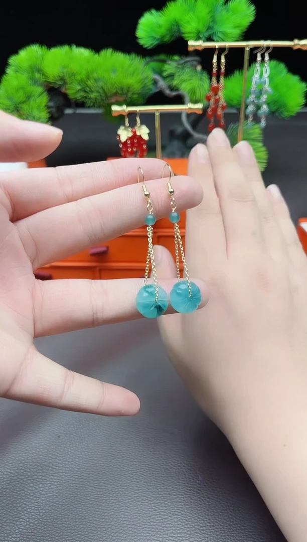 石英质玉（天山翠）银S925镶嵌耳饰105