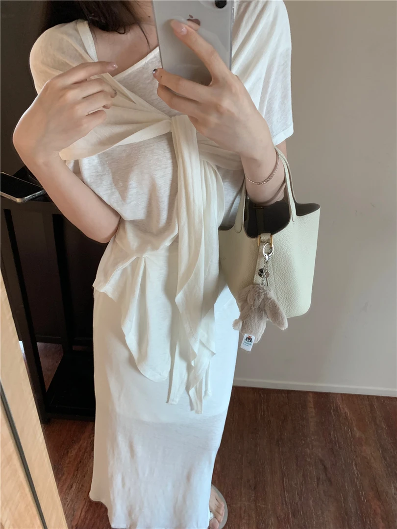 白开水 2025舒服系舒适棉套装T恤+半身裙+披肩三件套