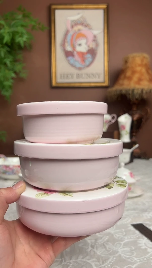 36%以上骨粉骨瓷玫瑰保鲜碗一套3个装