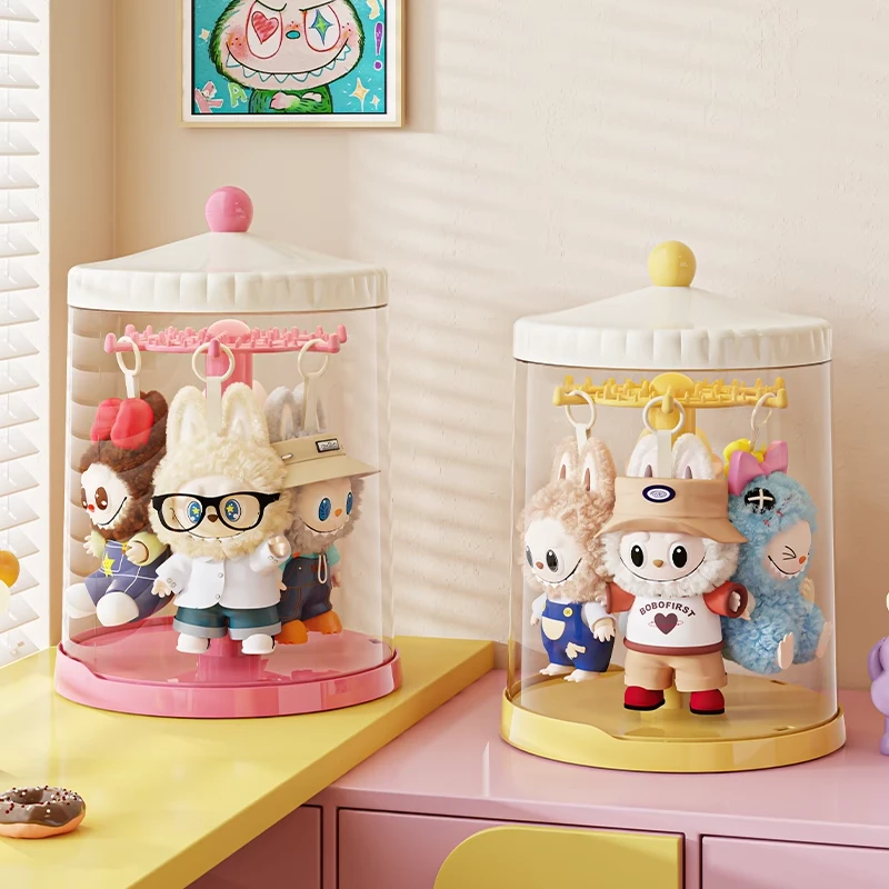 labubu展示盒透明旋转拉布布搪胶公仔玩偶娃娃收纳盲盒手办展示架