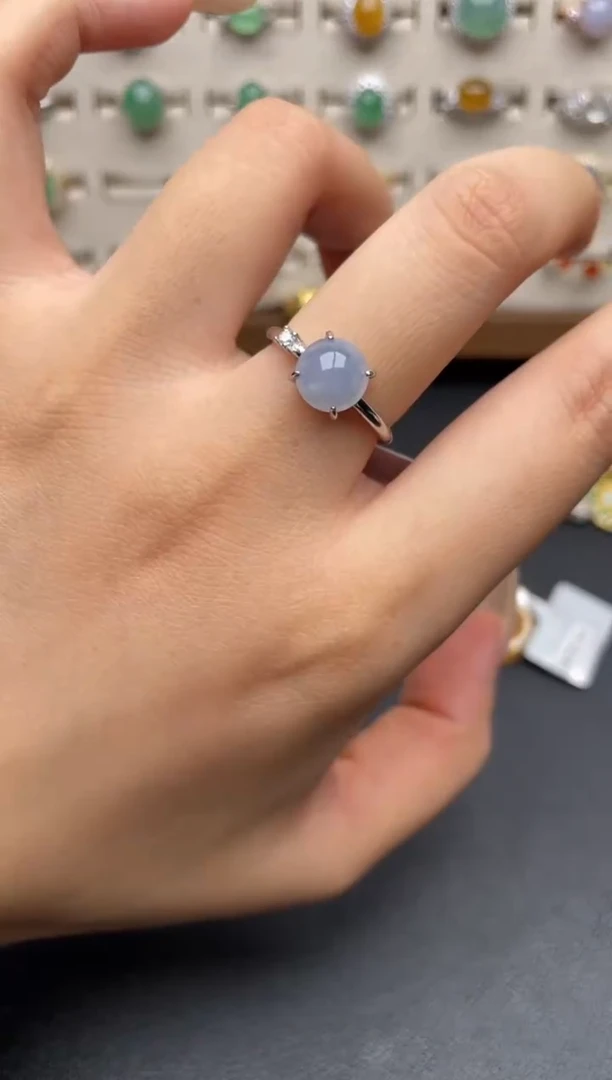 银S925镶嵌戒指翡翠一物一证一礼盒