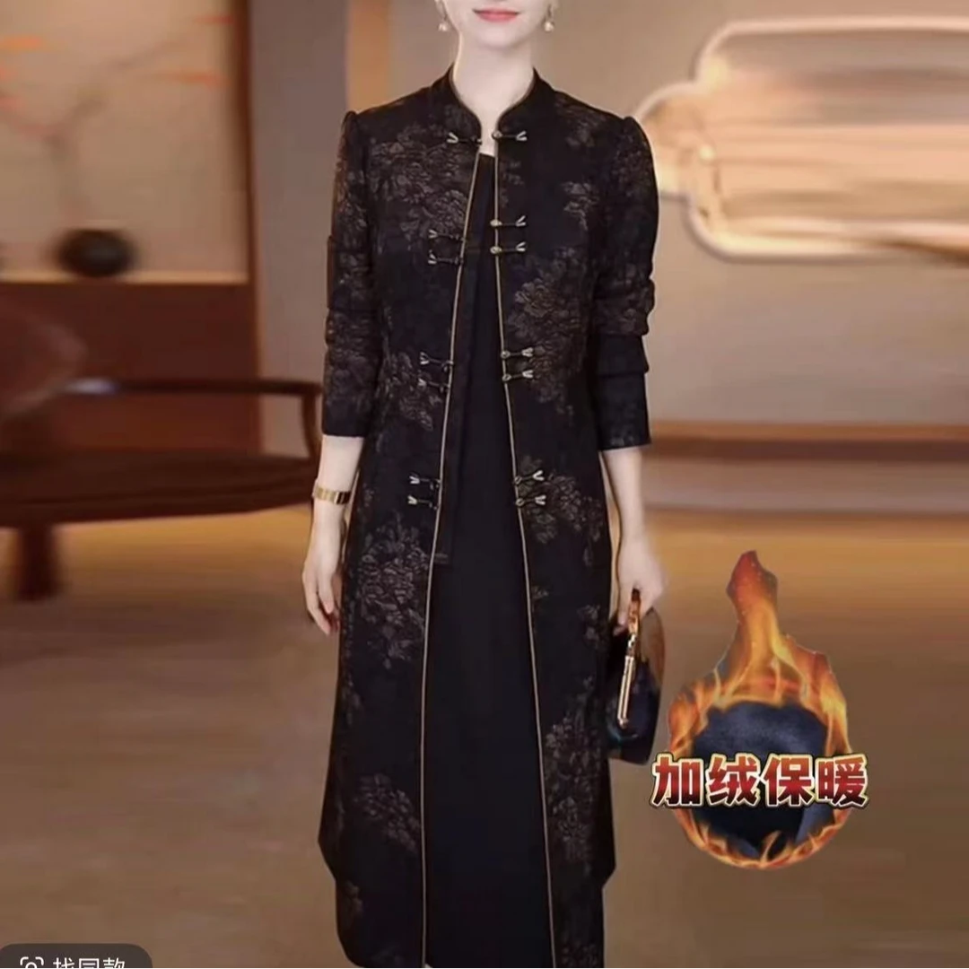 【衣雅严选】8088-2447#新加绒加厚云锦丝提花新中式盘扣风衣外套