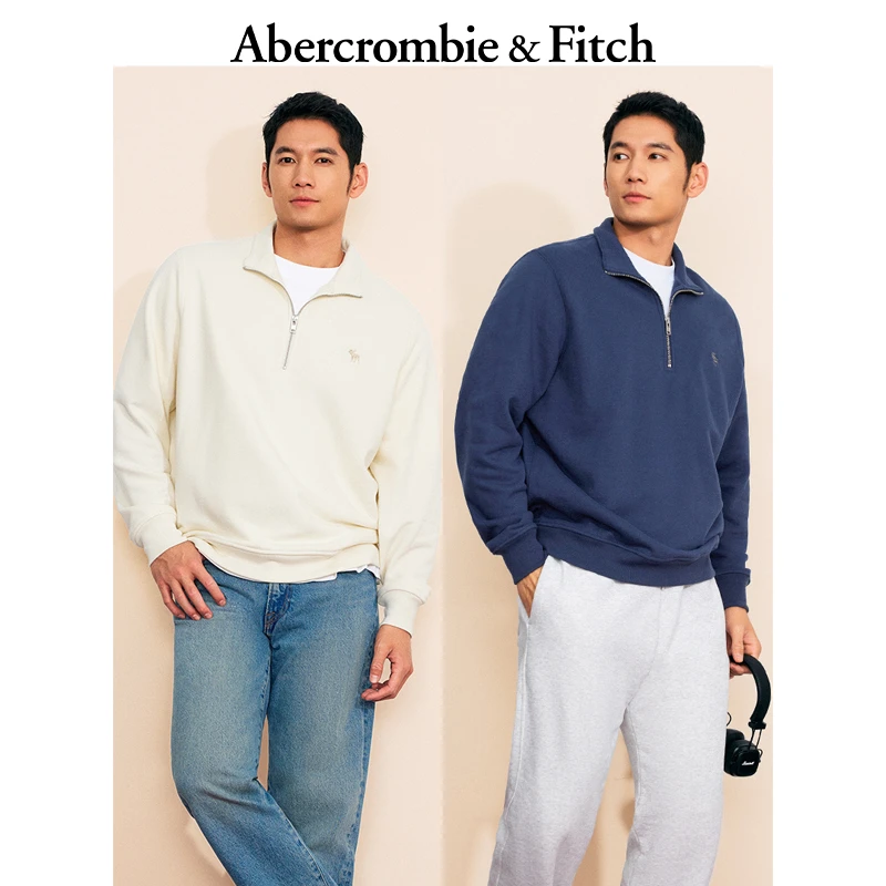 AF男装25春季经典小麋鹿毛圈布美式复古半拉链卫衣KI122-5252