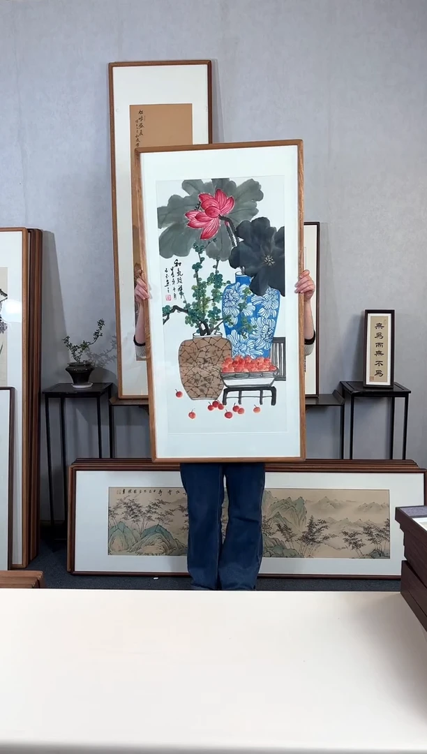 【闪购商品】国画手绘*和气致祥*62*123cm实木框