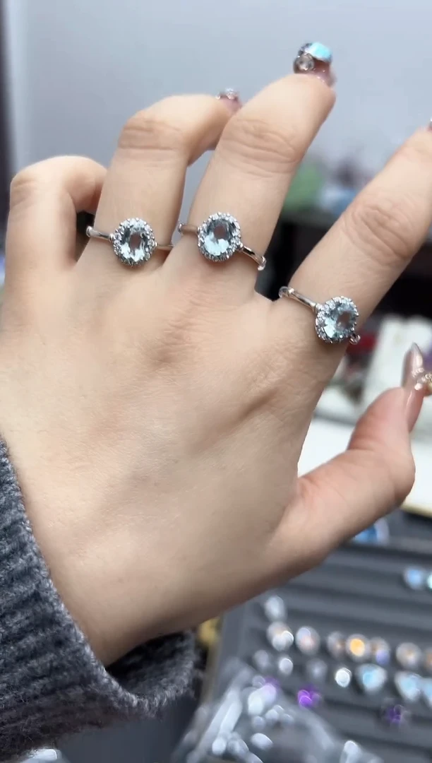 【闪购商品】海蓝宝石戒指银S925镶嵌46F多样性发其一/1个