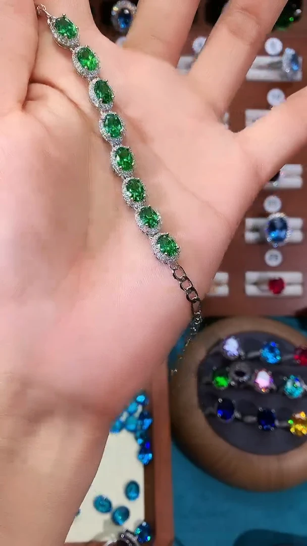 无925银莎弗莱色绿色手链