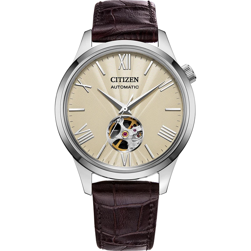 西铁城经典商务休闲机械透底6开窗皮带钢带男士手表NH9130/NH9136