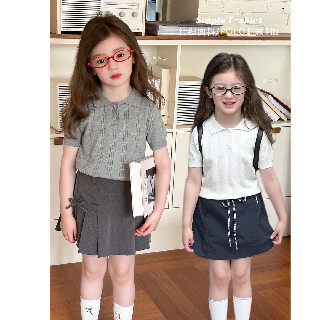 【夏季新品】纯色针织绞花T恤儿童POLO翻领短袖25B093