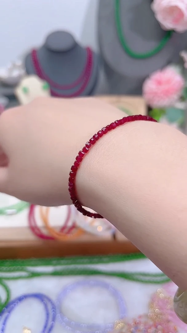 银S925镶嵌手链红宝石姨妈56