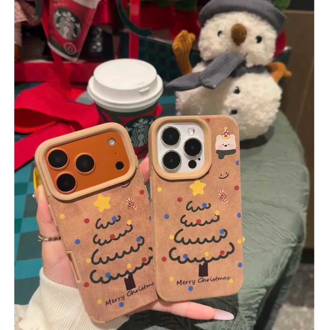 翻毛皮圣诞树适用苹果16/17promax手机壳iPhone15秋日美拉德13/14