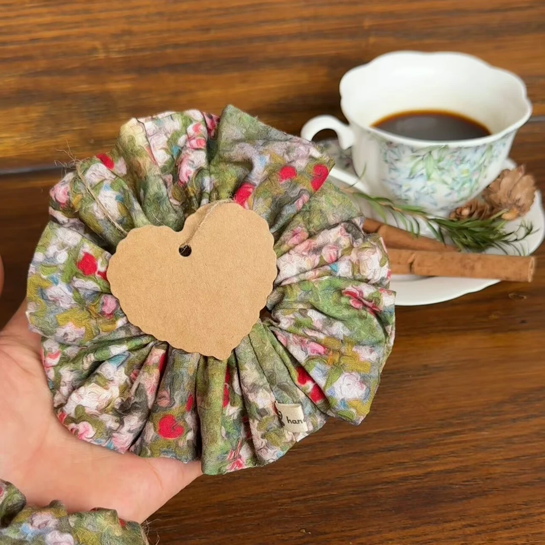 米多多丨复古风莫奈油画褶皱发圈高弹肥肠圈韩国时尚手作气质头绳