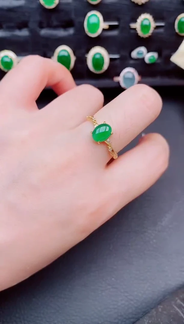 翡翠戒指银S925镶嵌天然a货翡翠157