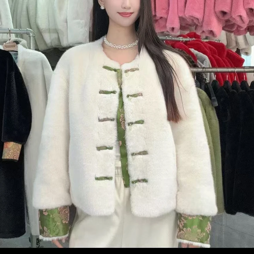 0692新中式洋气加厚仿水貂绒盘扣外套