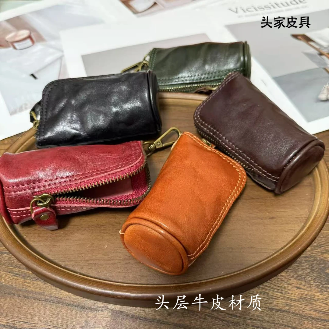 水桶钥匙包头层牛皮零钱钥匙收纳小包潮流便捷经典时尚新款