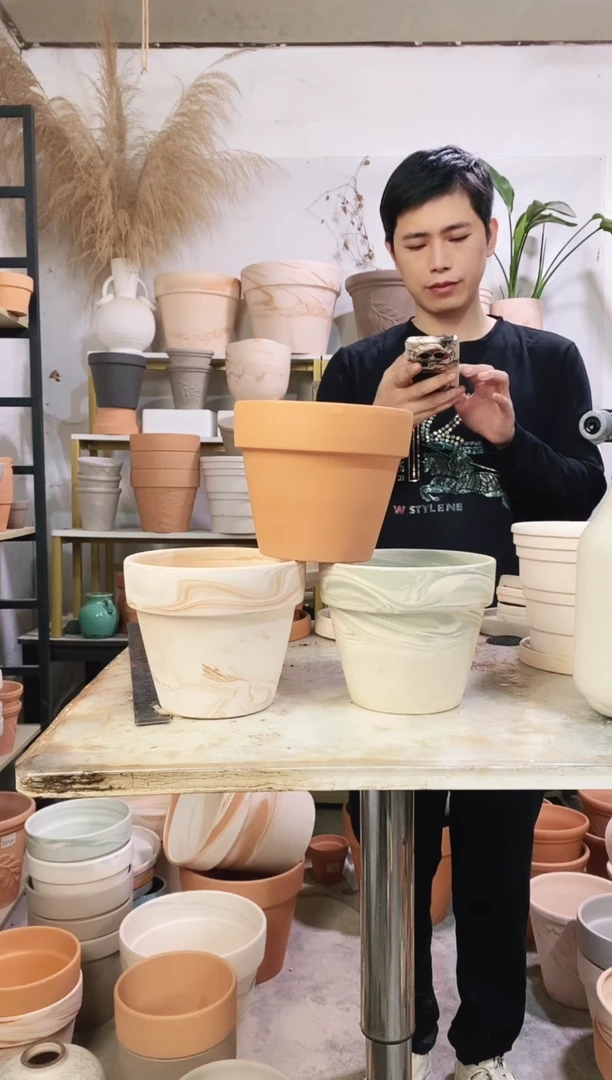 16*13陶盆3色组合 3盆无托