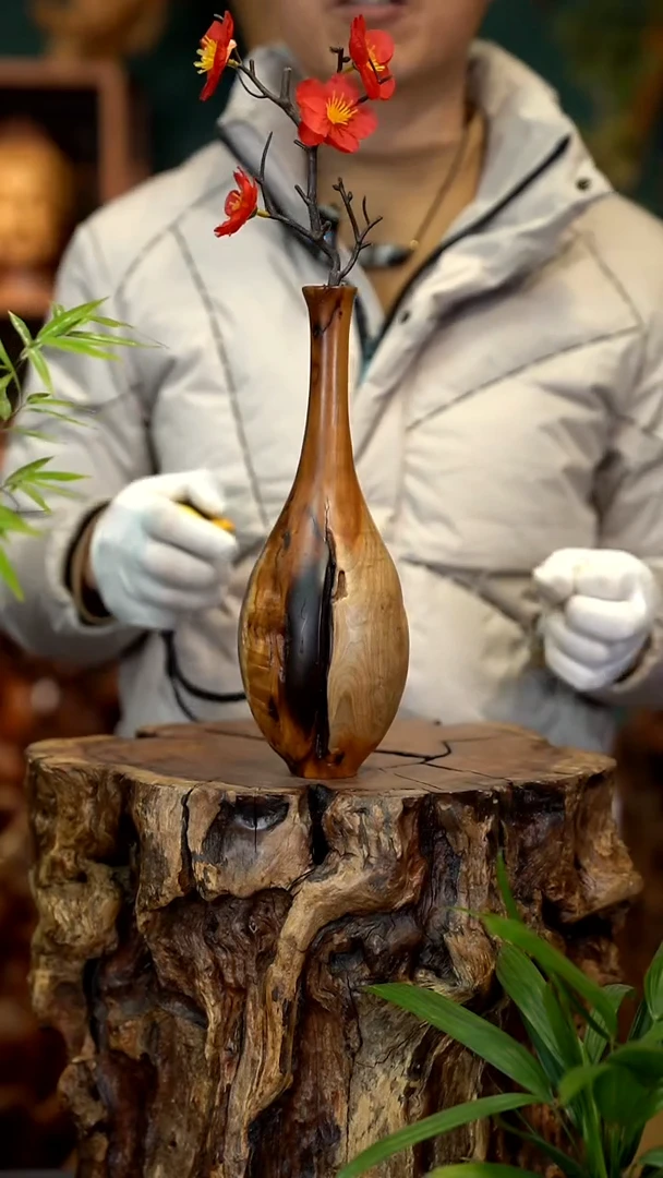 木雷击枣木富贵瓶