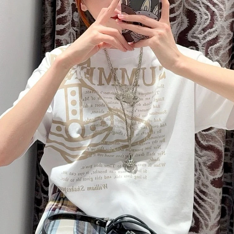 土星同款精梳棉印花印字时髦精短袖t恤