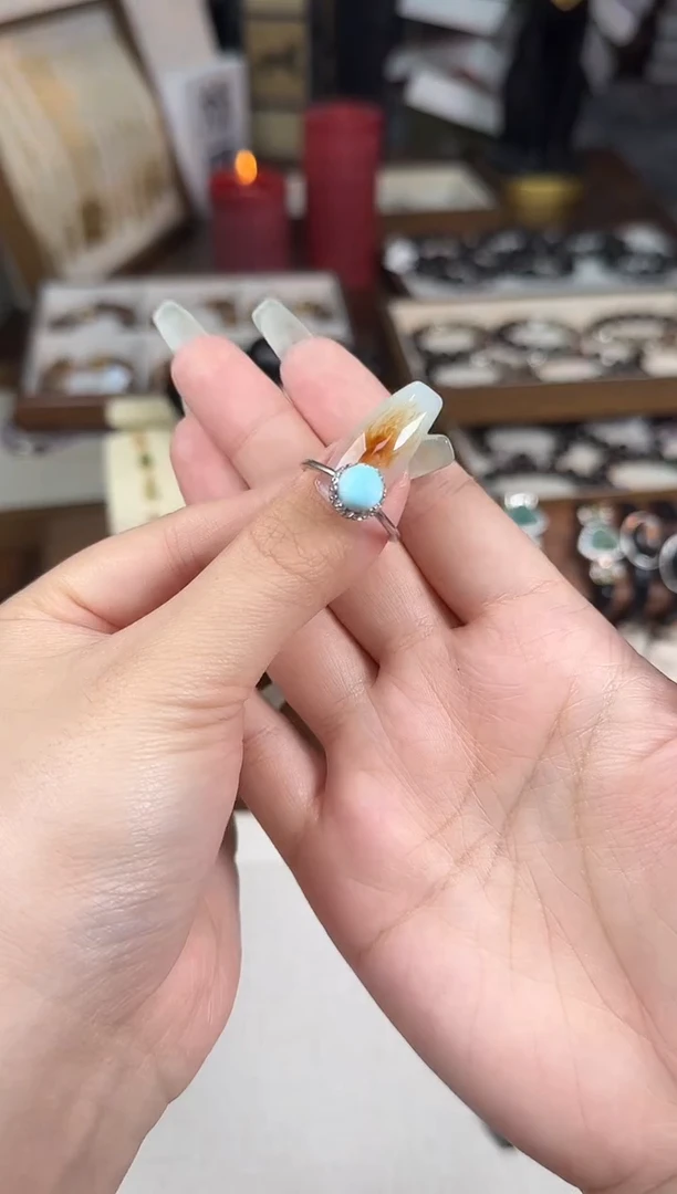 银S925镶嵌针钠钙石（海纹石）戒指K21 戒指多样性发一