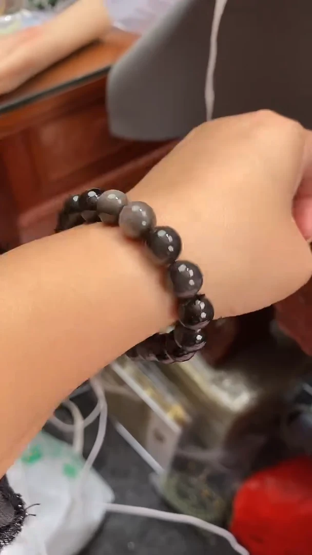 合金查罗石手绳天然黑曜石手串10mm