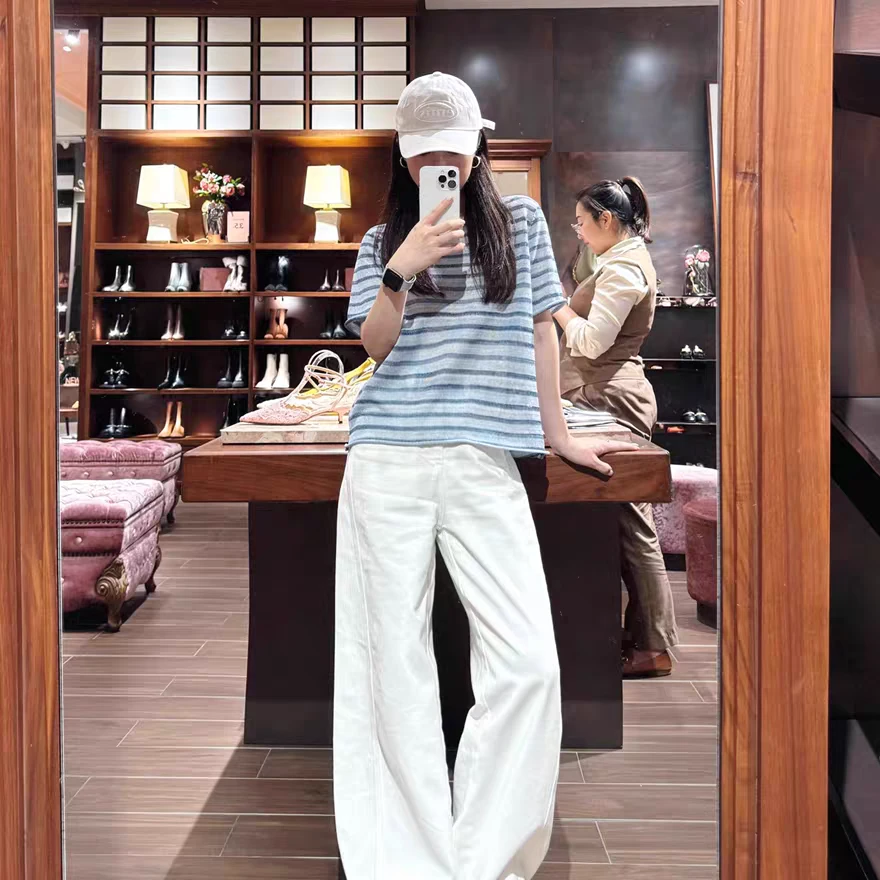 Z.25P 夏装新款 和纸纱显白条纹减龄时髦冰爽显瘦针织短袖亚麻T恤