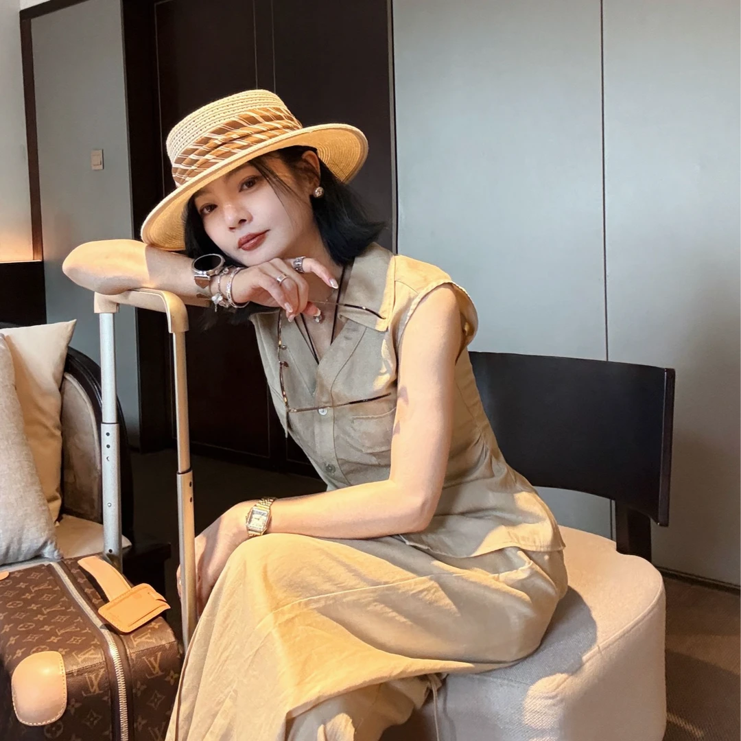 TheLOE/低调高背亚麻老钱套装POLO领单排扣套装#06.13TZ-G5870