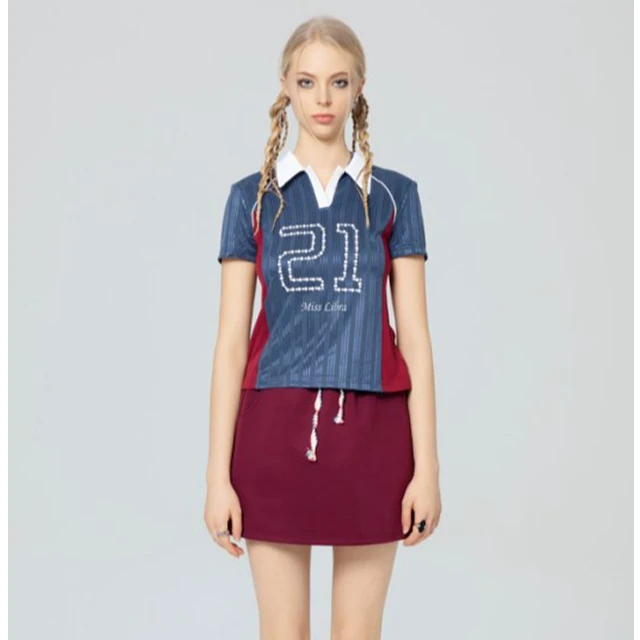 Miss Libra 25SS春夏立体结构拼接字珍珠印花polo衫25SS-T002