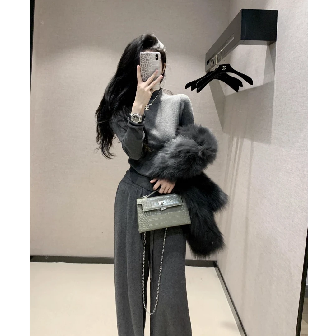 通勤设计感露背上衣时尚套装气质显瘦宽松休闲阔腿长裤百搭洋气女