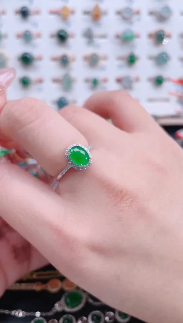 银S925镶嵌戒指翡翠天然翡翠