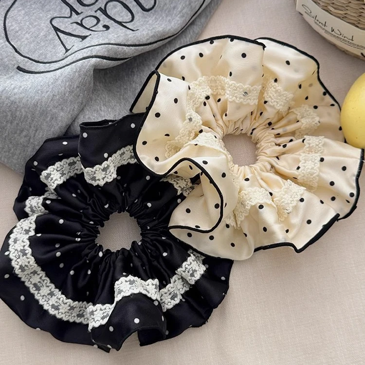 温柔波点蕾丝大肠发圈高级感缎面优雅气质头绳发绳发饰