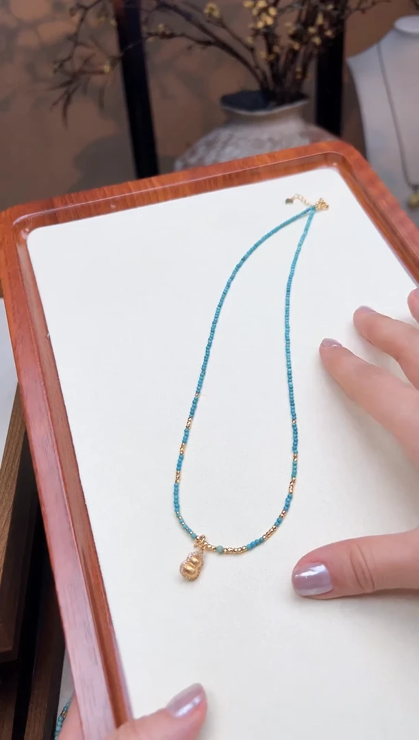 银S925镀金镶嵌绿松石颈饰多样性发一