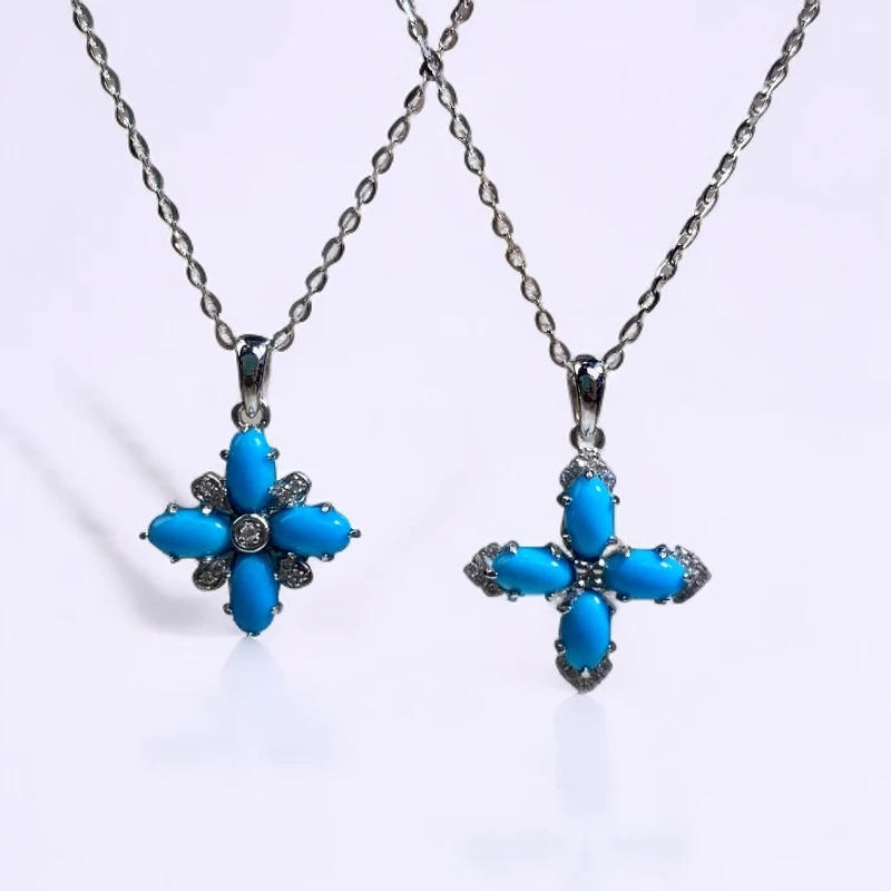 原矿湖北绿松石银镶高瓷蓝时尚精品项链 多色多样性随机发一件