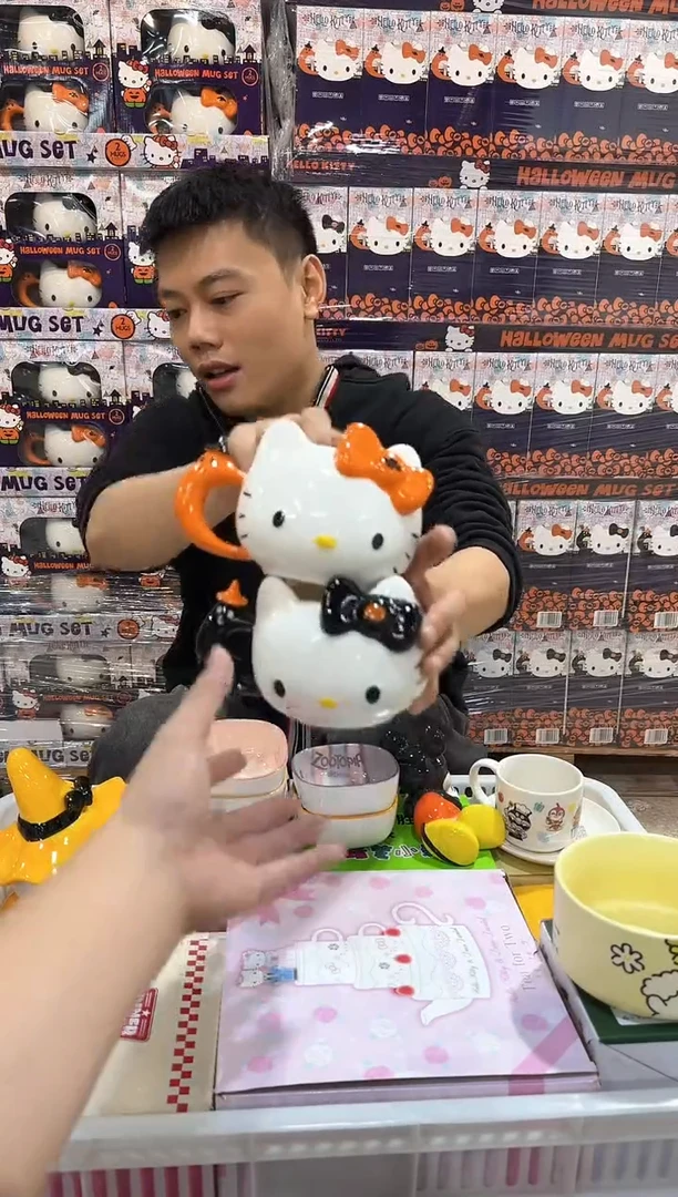 瓷片原盒橙色加黑色kt头杯2件套