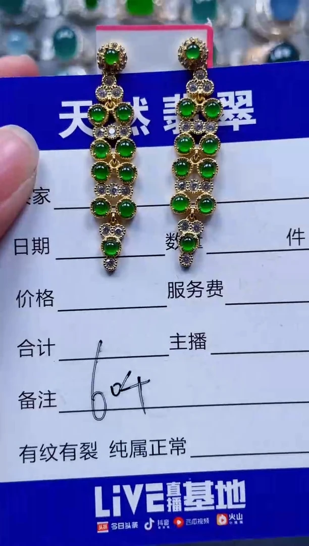 银S925镶嵌翡翠耳饰604