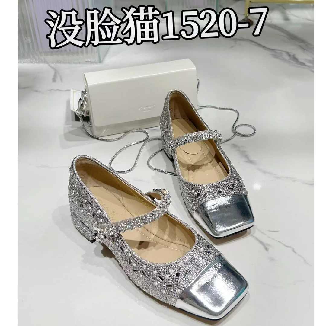 没脸猫2025春季方头粗跟时尚软底浅口玛丽珍低跟单鞋1520-7