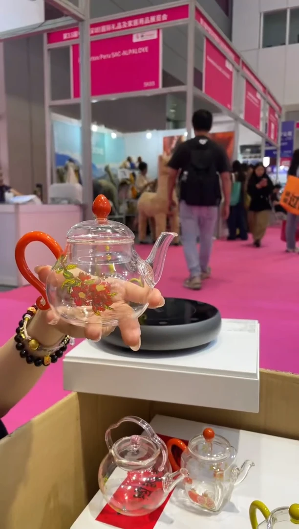 手工艺品琉璃九河小圆壶红把石榴花啊