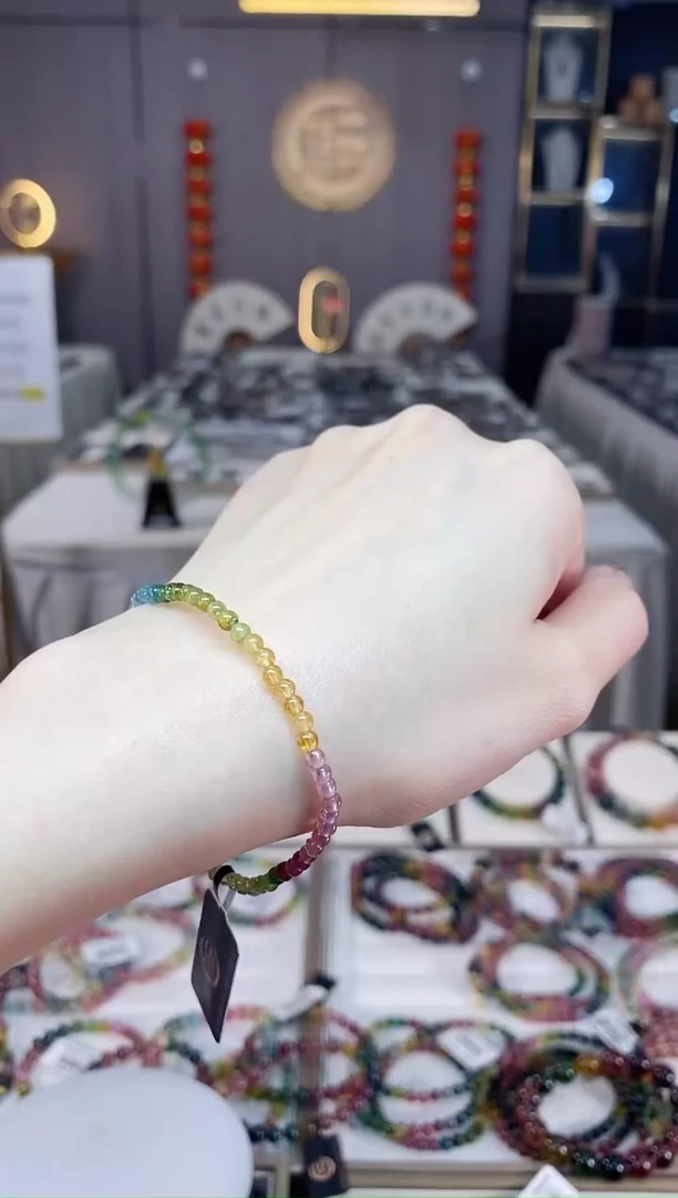 未镶嵌老矿碧玺色标彩虹单圈手串3mm+碧玺dan多样性发货一条