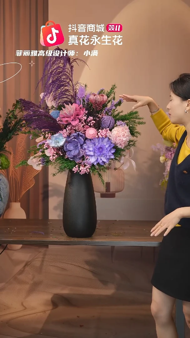 有机玻璃图片款式：花+花瓶一整套