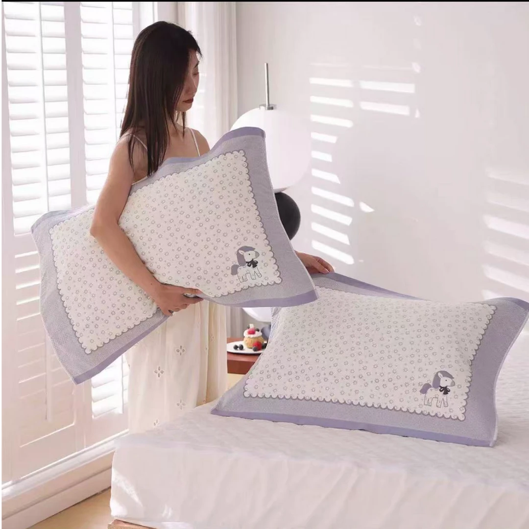 小马宝莉 灰色  一对十层精梳细沙枕巾 通用柔软透气双面纱布棉枕