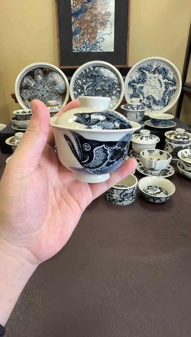 ✨*河二号釉大鳜鱼元宝盖碗