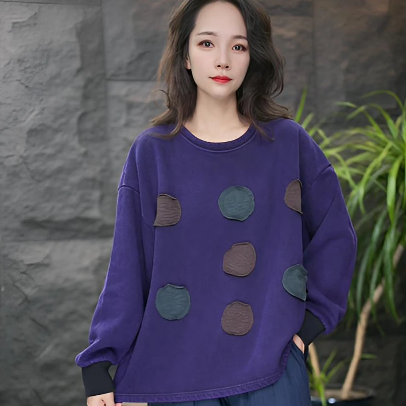 JJ【加绒】厚款纯色圆领长袖贴布卫衣文艺秋冬设计师针织卫衣